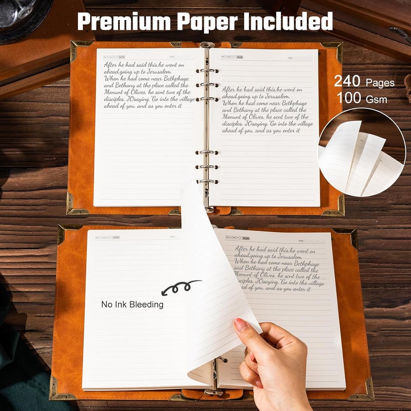 Ovesmusl PU Leather A5 Binder 6 Ring Refillable Journal 100 GSM 240 Pages Refill Paper Include A5 Planner Binder Loose Leaf Binder Notebook 5.7”x8.3”, Brown Tree - Image 4